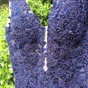 Sherri Hill Prom Dress/ Navy Blue/Lace Bodice